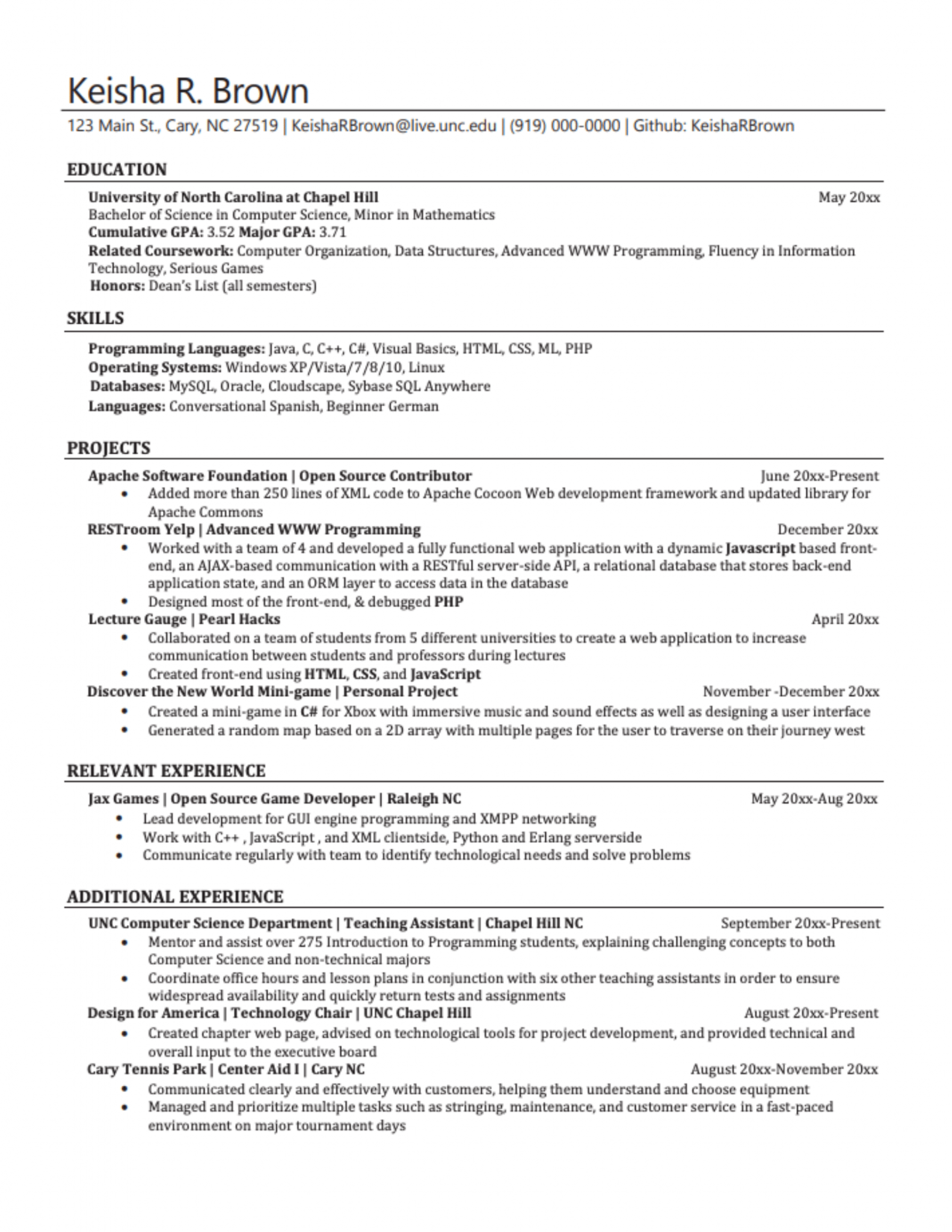 Tech CV/Resume Samples Computer Science
