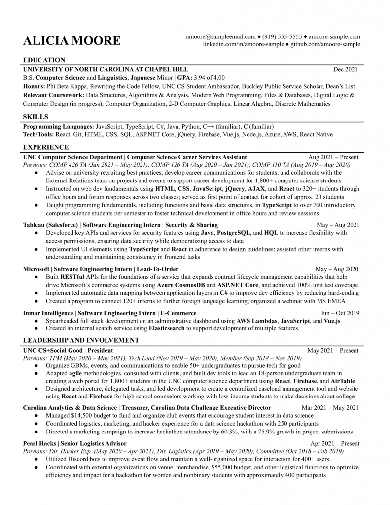 Tech CV/Resume Samples Computer Science