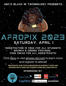 Flyer promoting AfroPix 2023, Saturday April 1