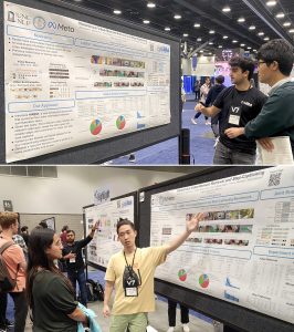 A composite photo of poster presentations by Abhay Zala and Jaemin Cho at CVPR 2023