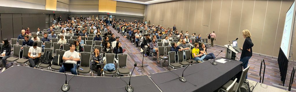 A panoramic photo from the stage during the Transformers for Vision workshop at CVPR 2023