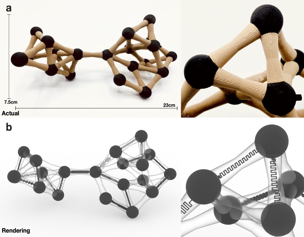 A sensing network physicalization, both in the rendering stage and after fabrication