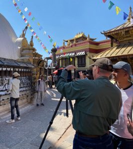 Jim Mahaney sets up photogrammetry near the main stupa at Swayambhu.