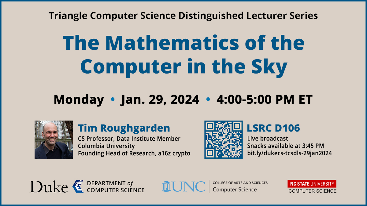 Mathematics of the Computer in the Sky, Monday, Jan. 29 4-5PM, virtual event flyer with image of speaker.