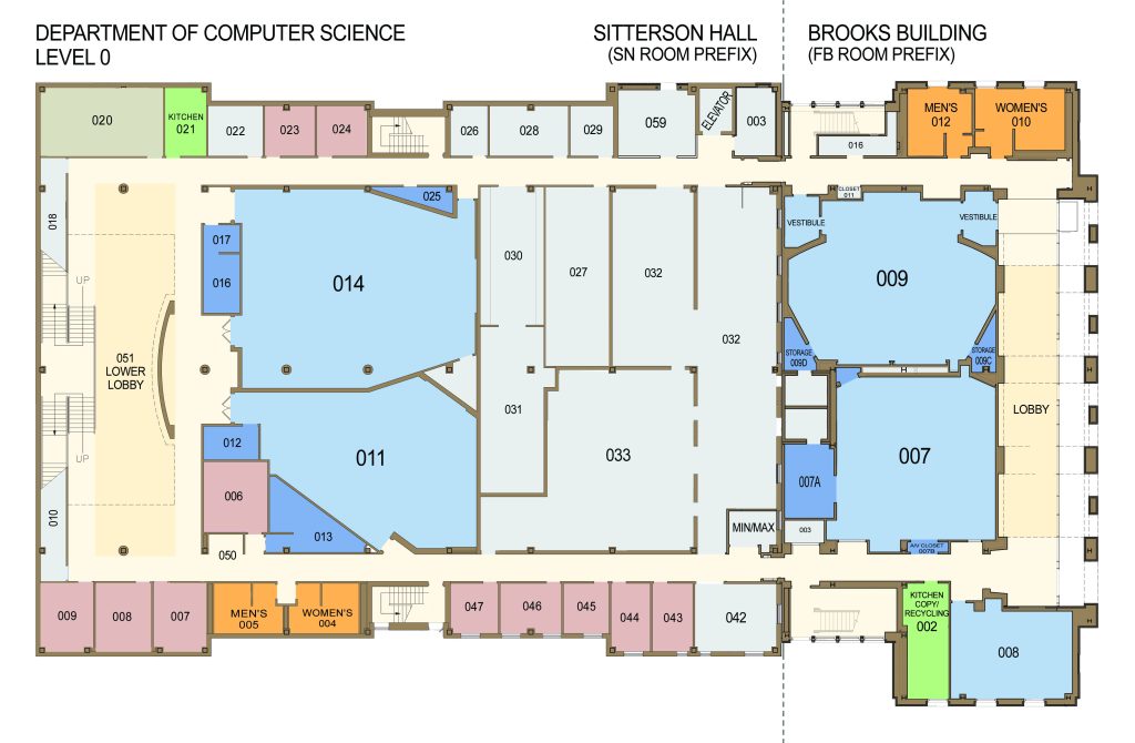 map of Sitterson Hall & Brooks Building, Level 0