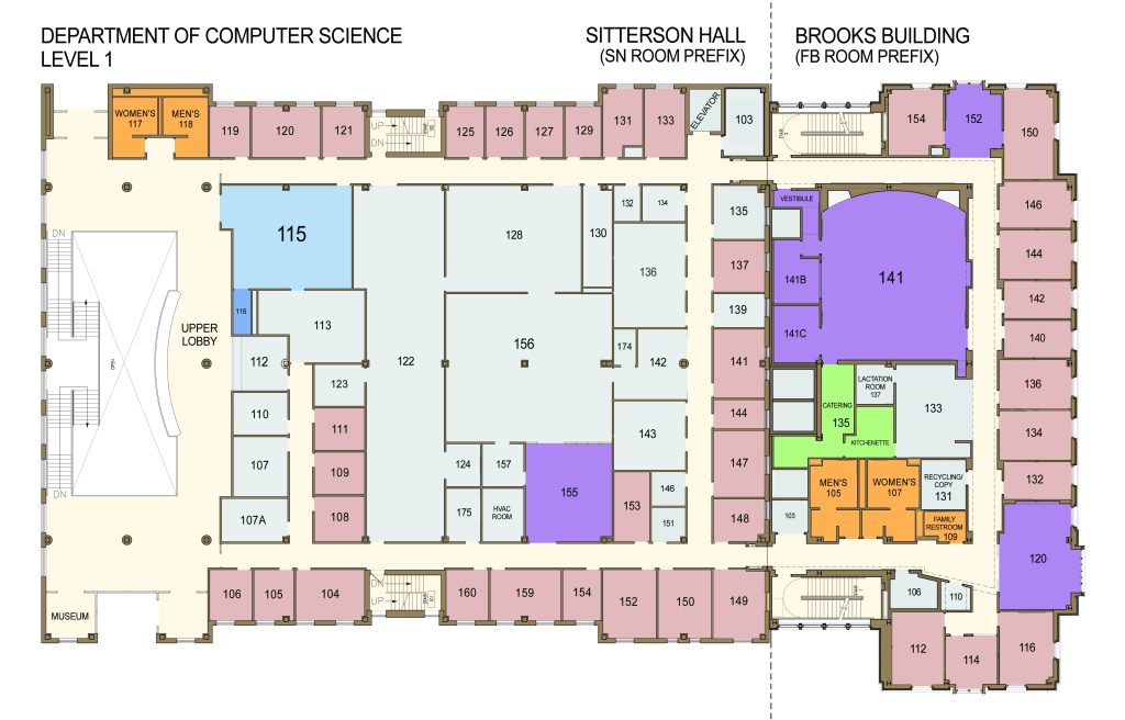 map of Sitterson Hall & Brooks Building, Level 1