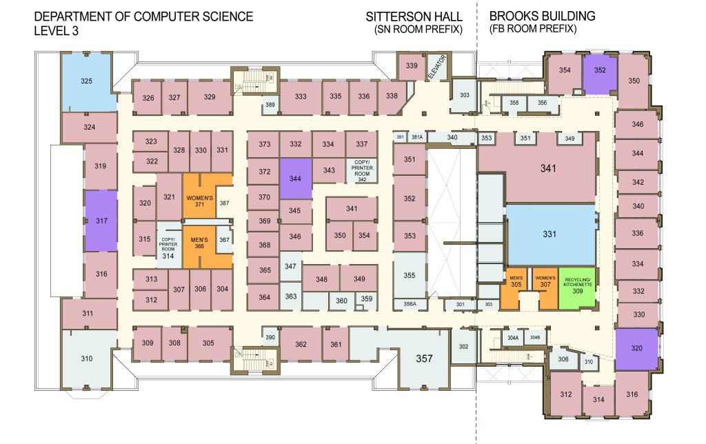 map of Sitterson Hall & Brooks Building, Level 3