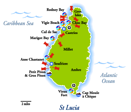 St Lucia Pitons Map Map of the Caribbean